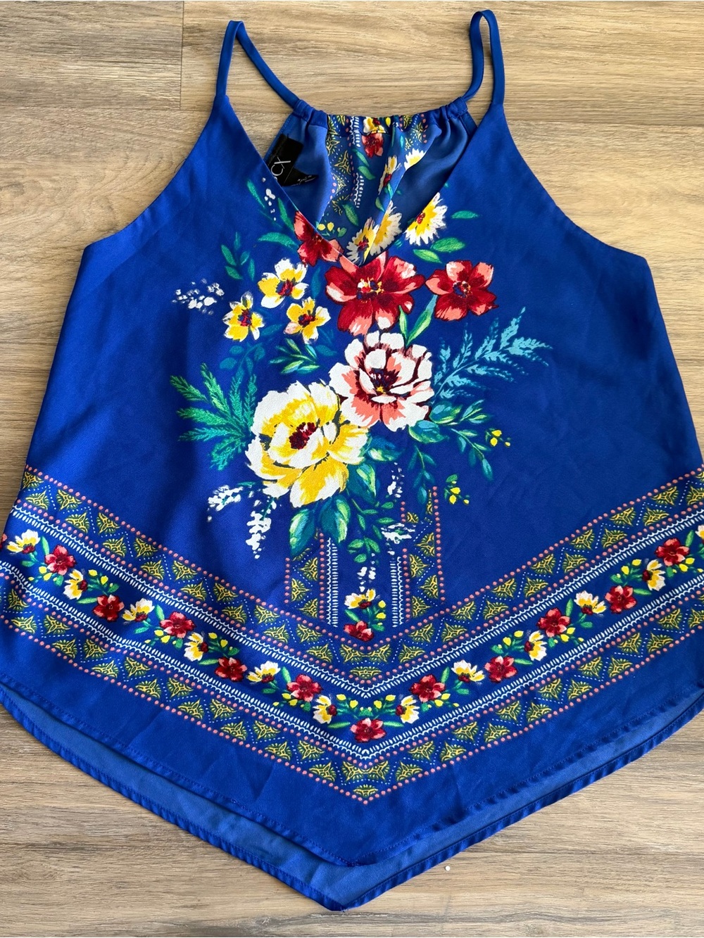 BCX Royal Blue Floral Halter Camisole